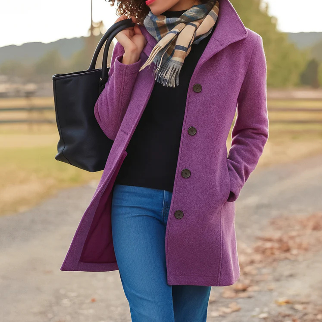 Rosalind mid length wool coat with high collar