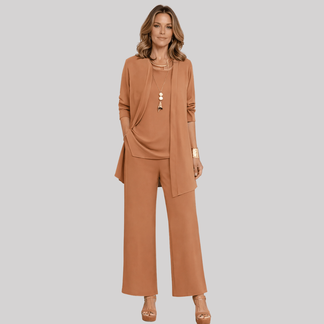 Demelza three piece cardigan and wide leg trouser set
