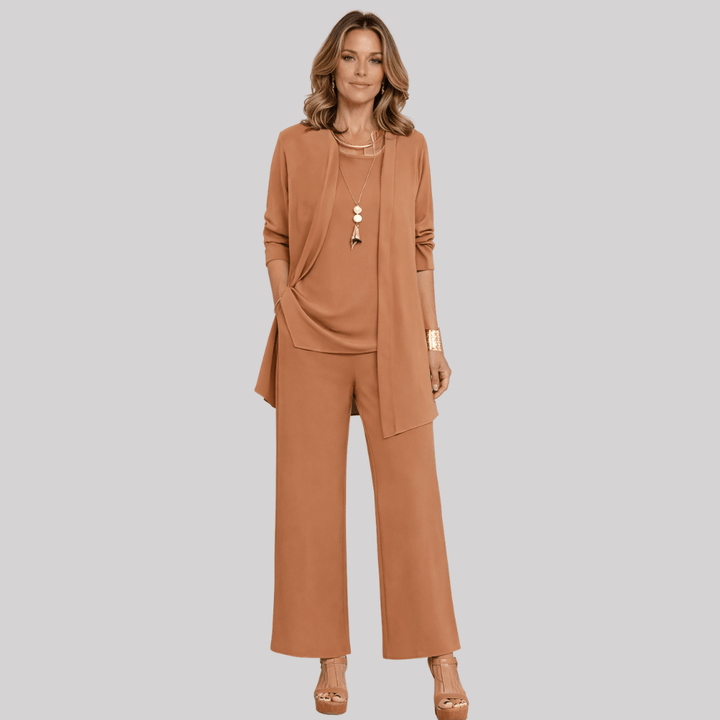 Demelza three piece cardigan and wide leg trouser set