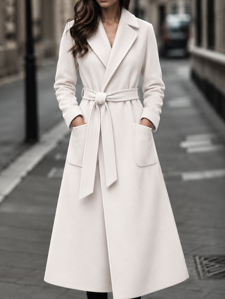 Sabine long belted wool coat with patch pockets – image 2