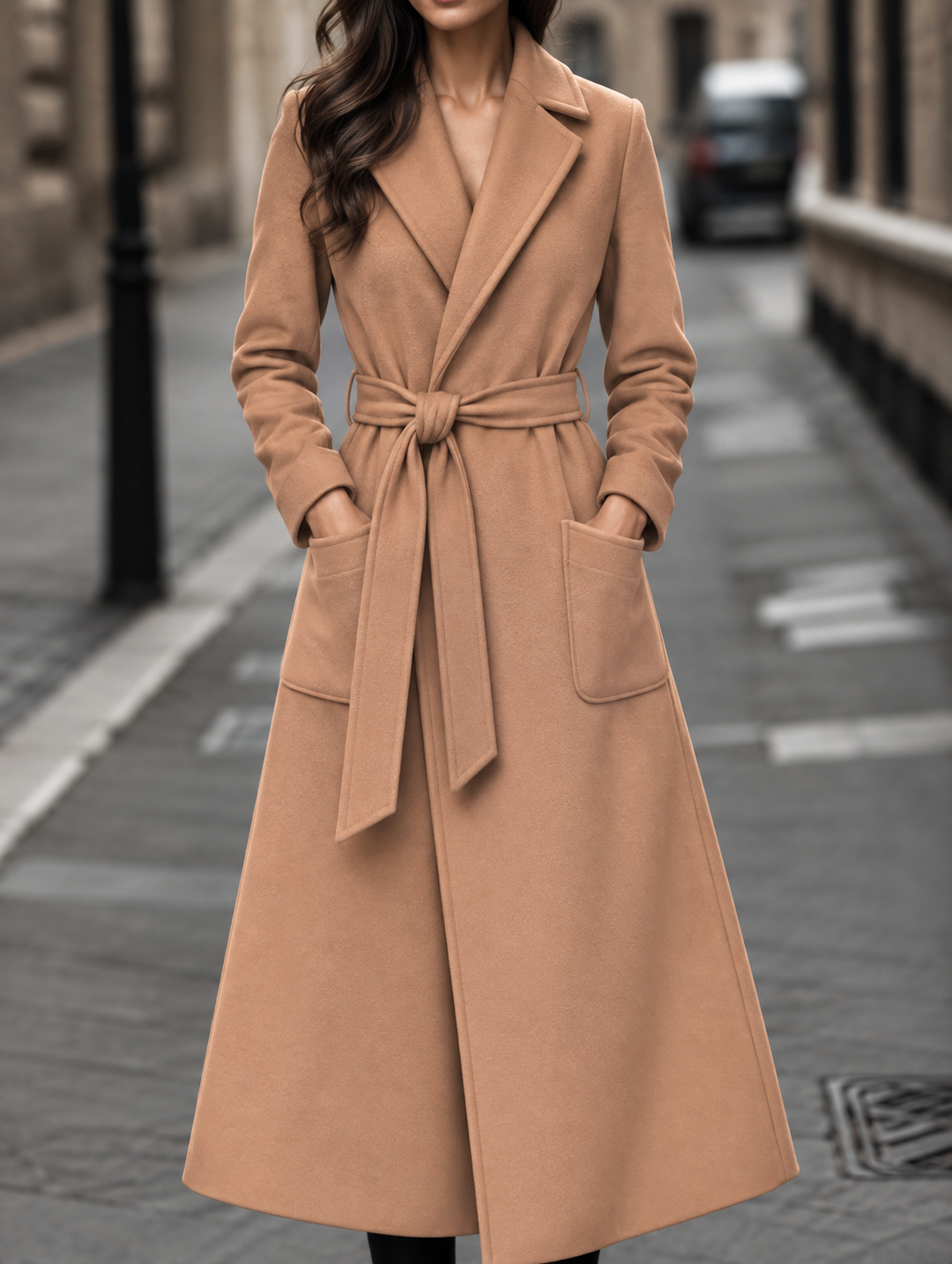 Sabine long belted wool coat with patch pockets – image 3