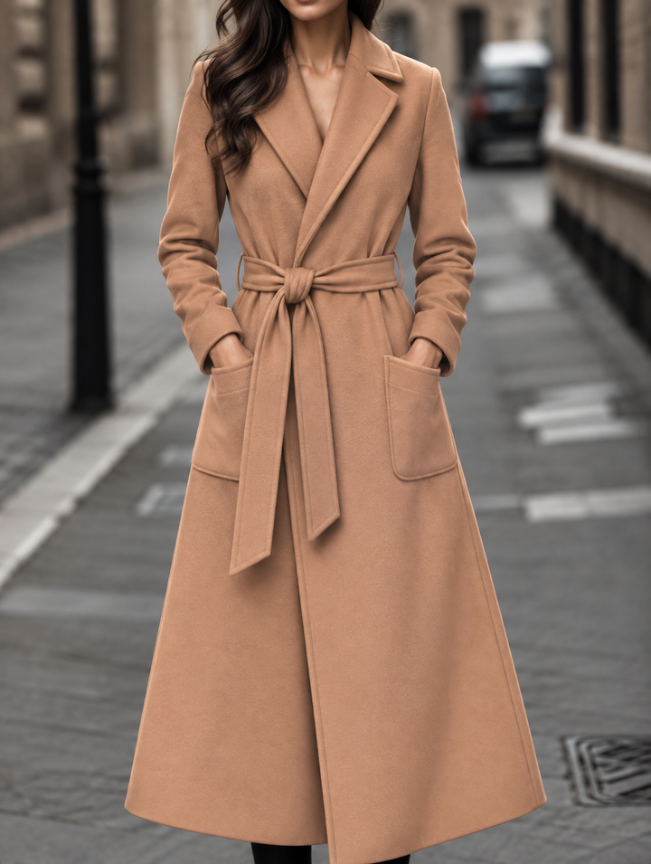 Sabine long belted wool coat with patch pockets – image 3