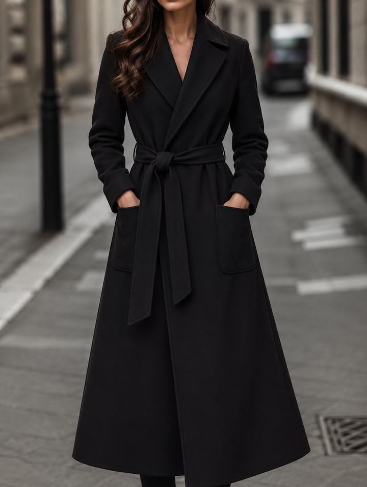 Sabine long belted wool coat with patch pockets – image 4
