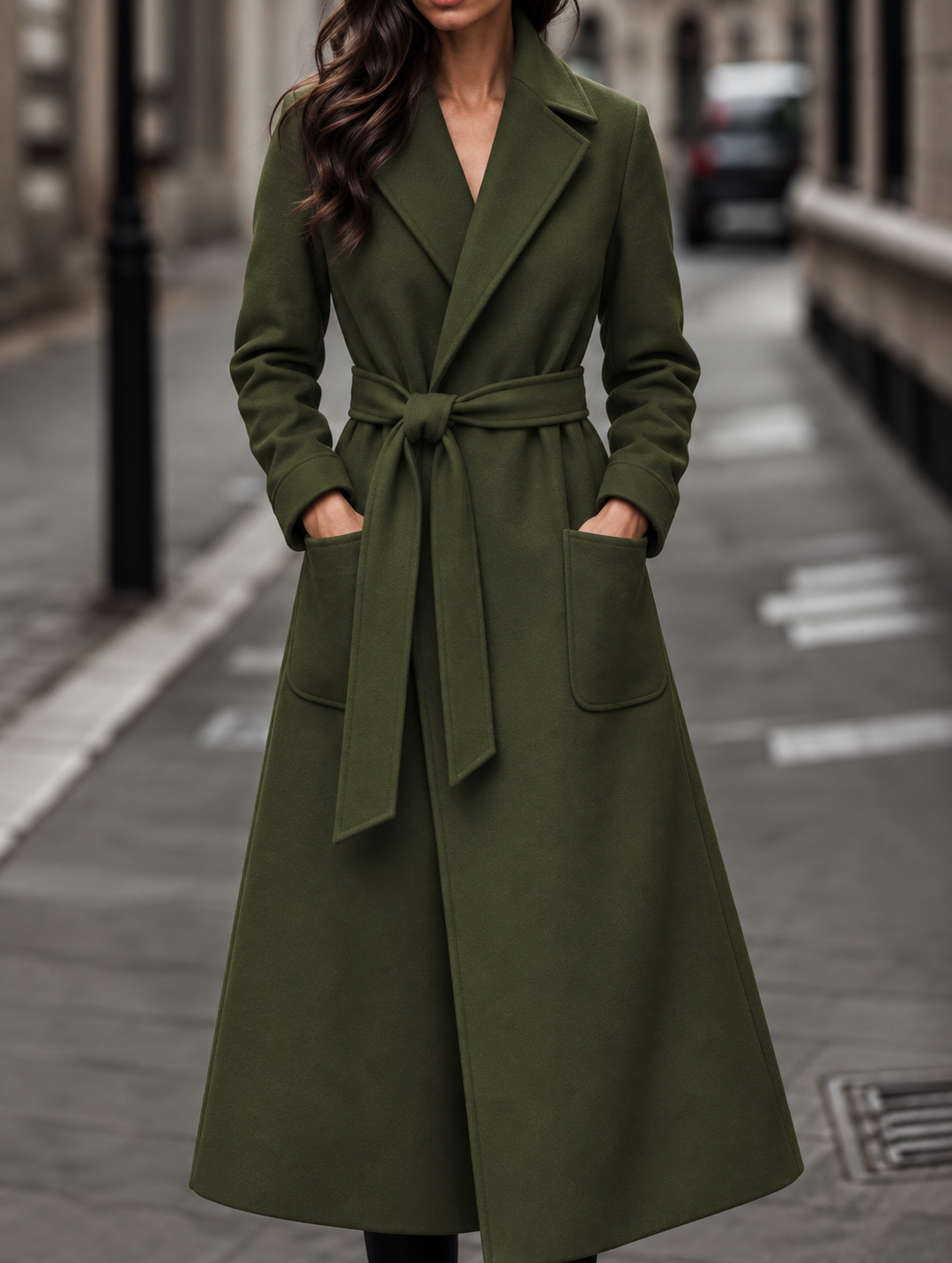 Sabine long belted wool coat with patch pockets – image 6