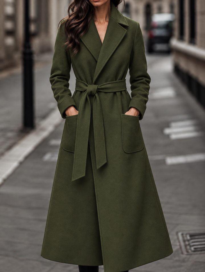 Sabine long belted wool coat with patch pockets – image 6