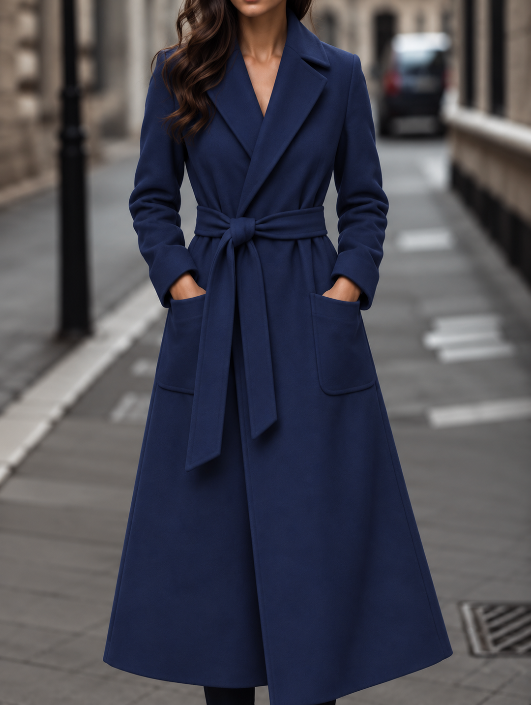 Sabine long belted wool coat with patch pockets – image 7