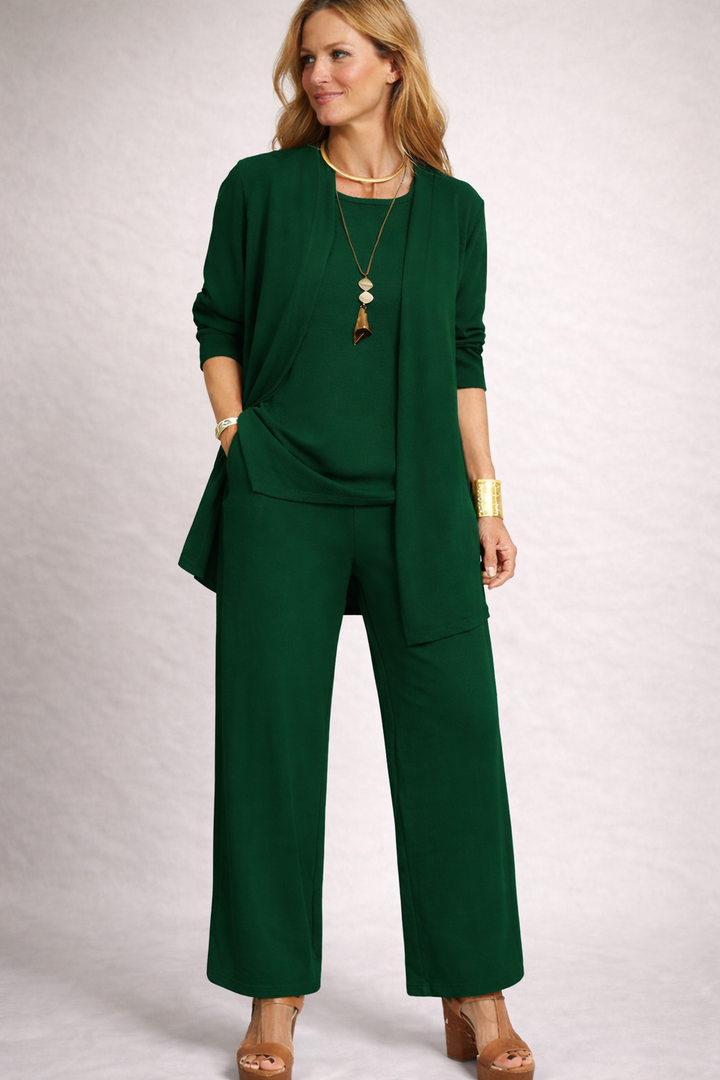 Catherine three piece set with cardigan and wide leg trousers – image 8