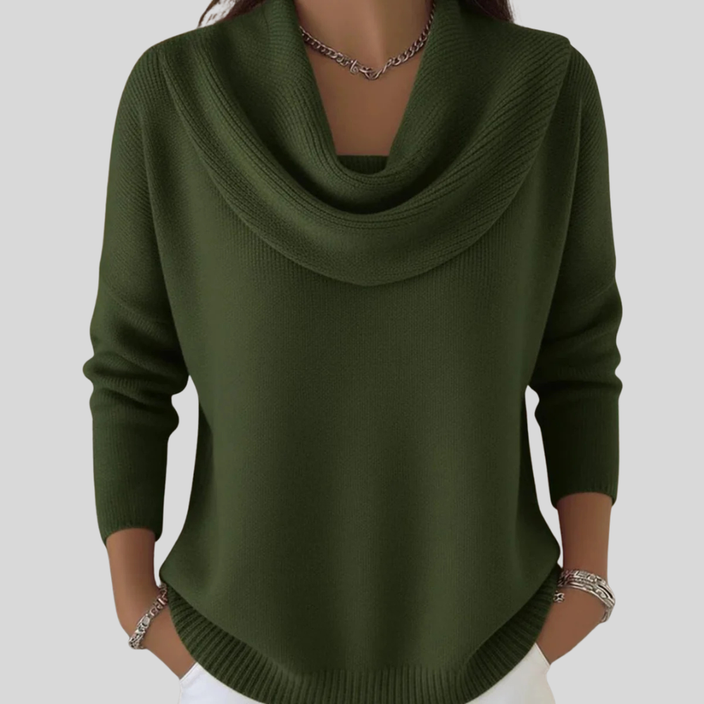 Penelope ribbed cowl neck jumper with high low hem – image 2