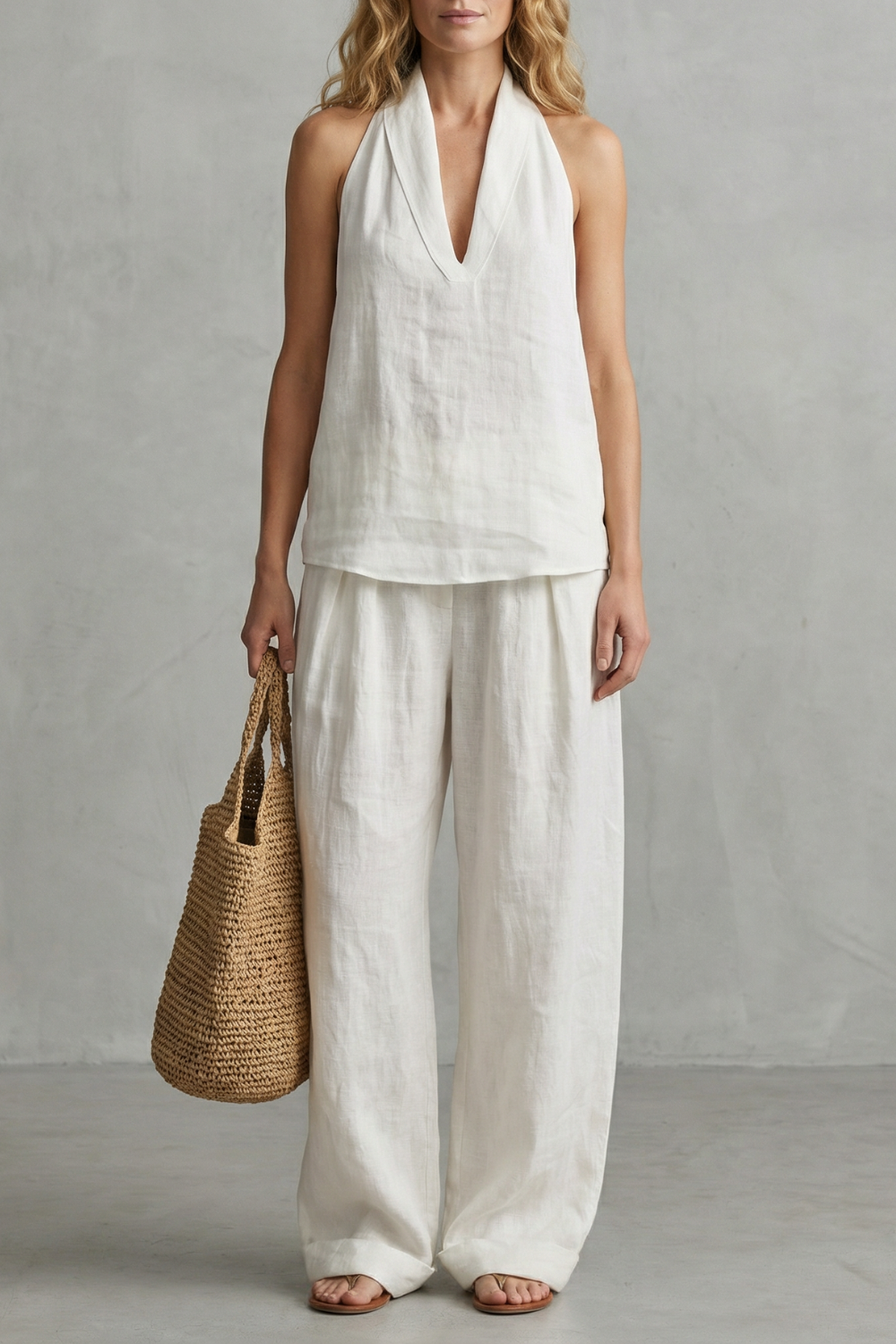 Itzel draped v neck wide leg trouser set