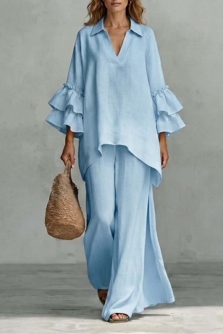 Rhea ruffle sleeve tunic and wide leg trouser set – image 13