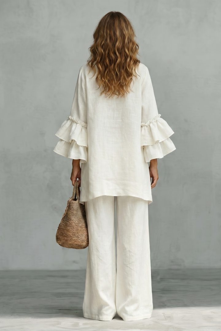 Rhea ruffle sleeve tunic and wide leg trouser set – image 4