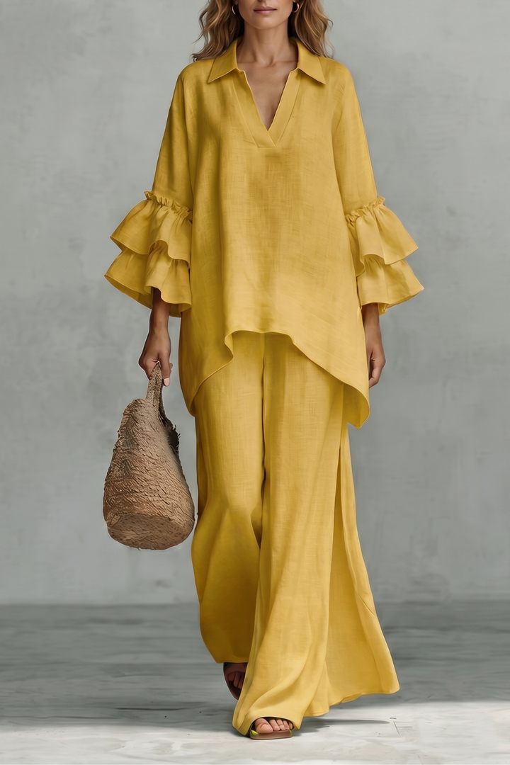 Rhea ruffle sleeve tunic and wide leg trouser set – image 5