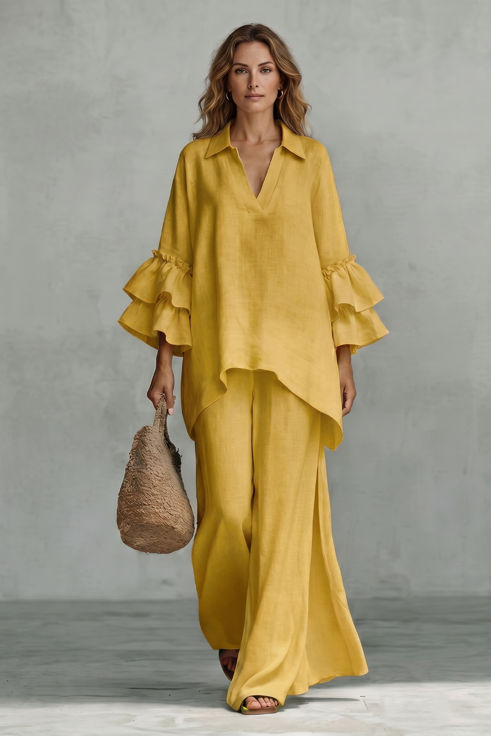 Rhea ruffle sleeve tunic and wide leg trouser set – image 6