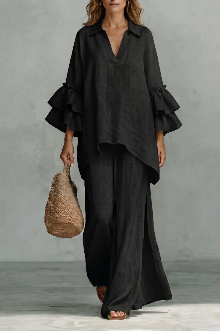 Rhea ruffle sleeve tunic and wide leg trouser set – image 9