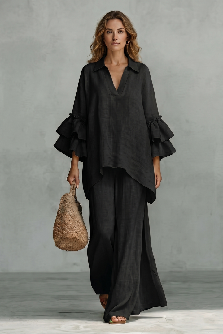 Rhea ruffle sleeve tunic and wide leg trouser set – image 10
