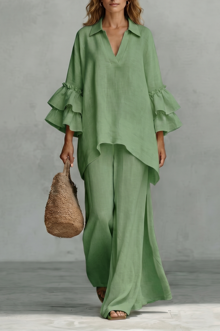 Rhea ruffle sleeve tunic and wide leg trouser set – image 7