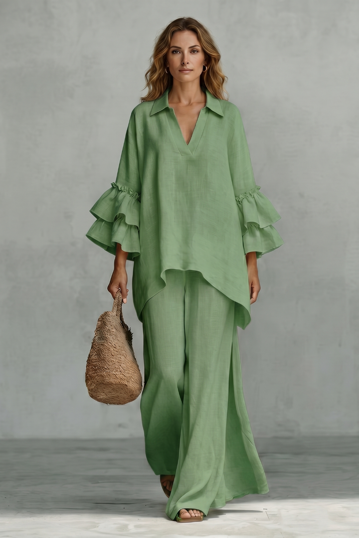 Rhea ruffle sleeve tunic and wide leg trouser set – image 8