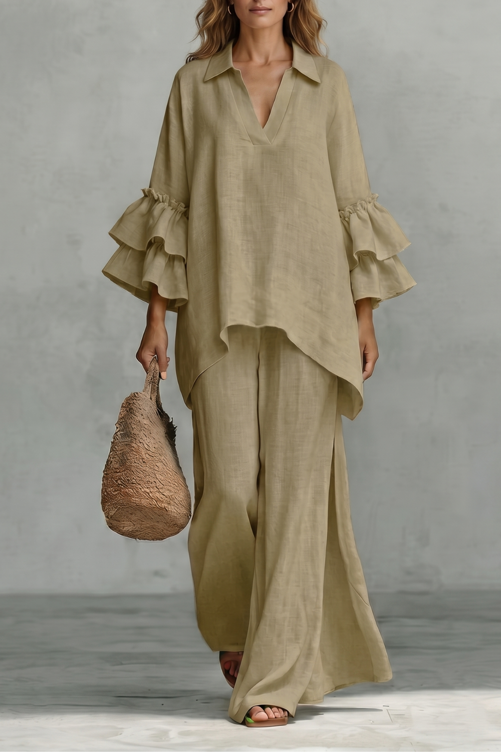 Rhea ruffle sleeve tunic and wide leg trouser set – image 11