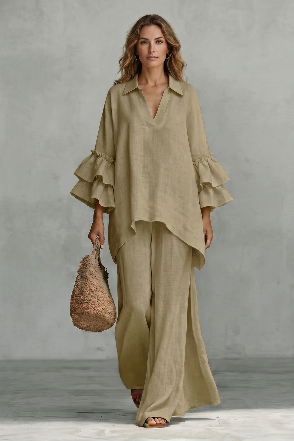 Rhea ruffle sleeve tunic and wide leg trouser set – image 12