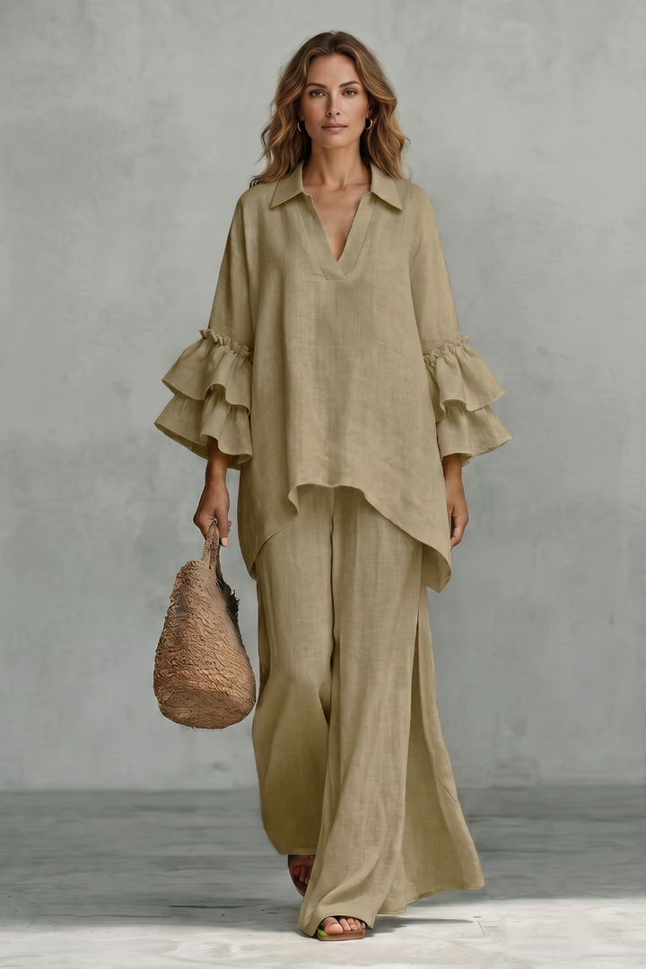Rhea ruffle sleeve tunic and wide leg trouser set – image 12