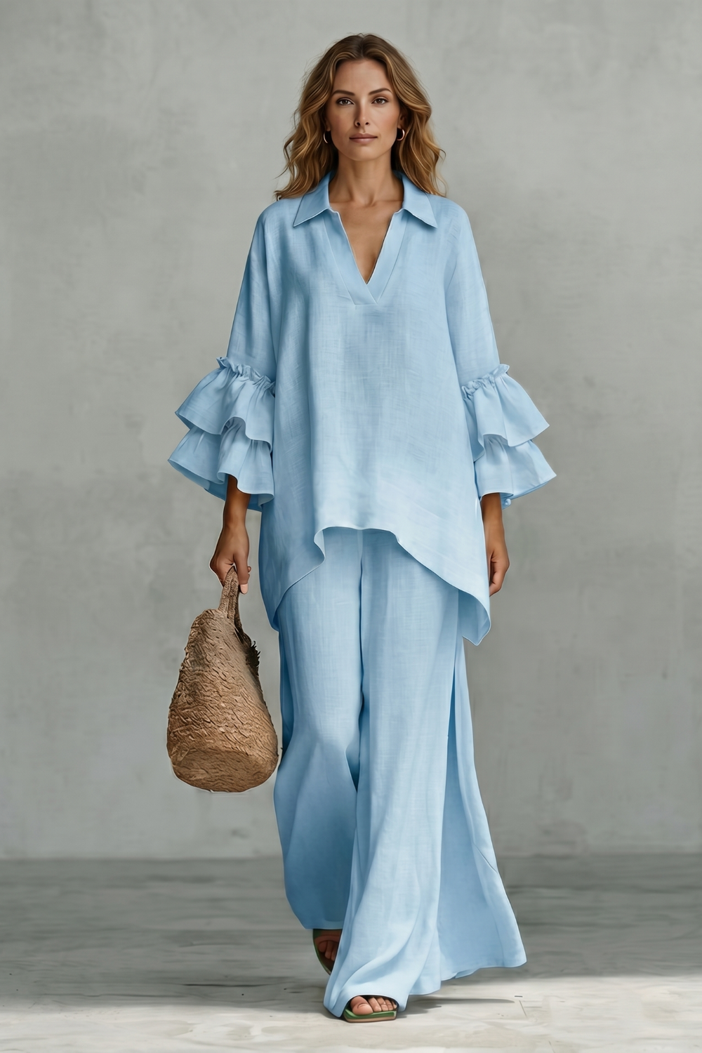 Rhea ruffle sleeve tunic and wide leg trouser set – image 14