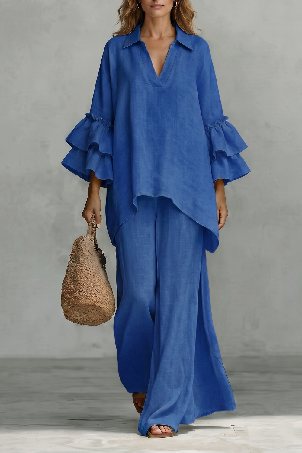 Rhea ruffle sleeve tunic and wide leg trouser set – image 15