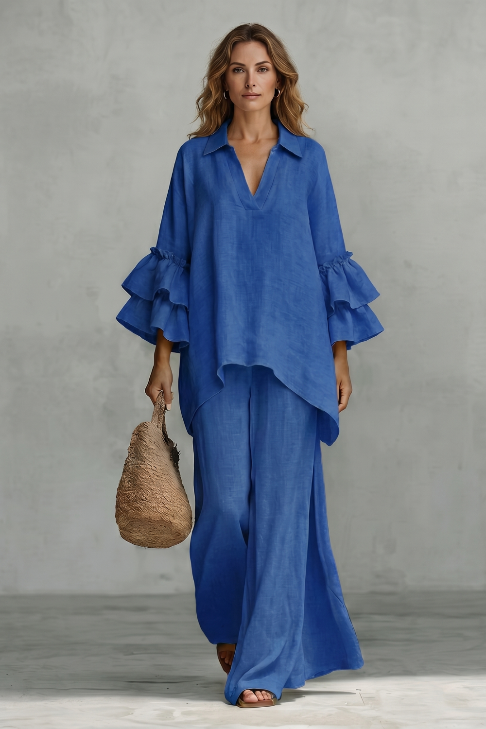 Rhea ruffle sleeve tunic and wide leg trouser set – image 16