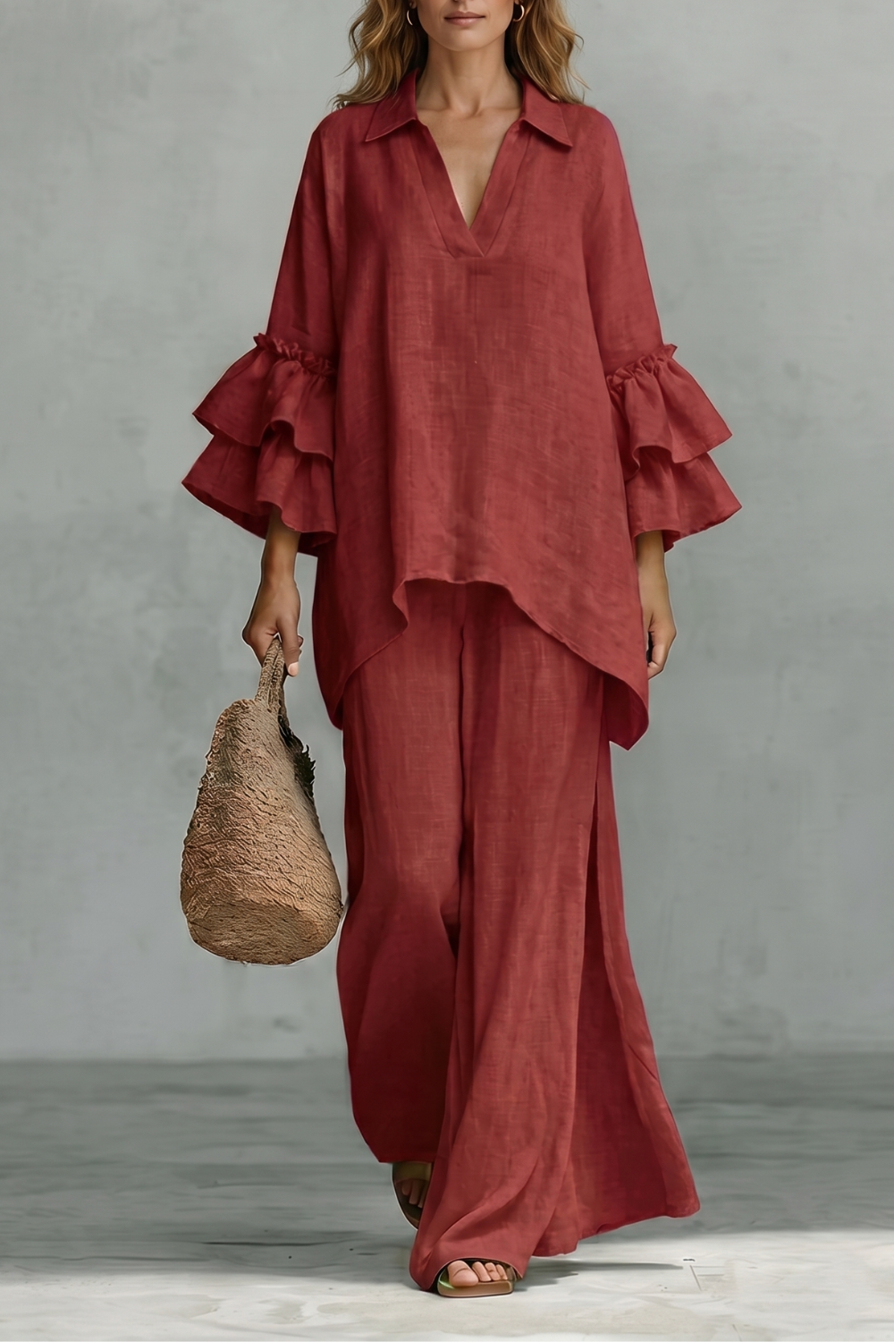 Rhea ruffle sleeve tunic and wide leg trouser set – image 17