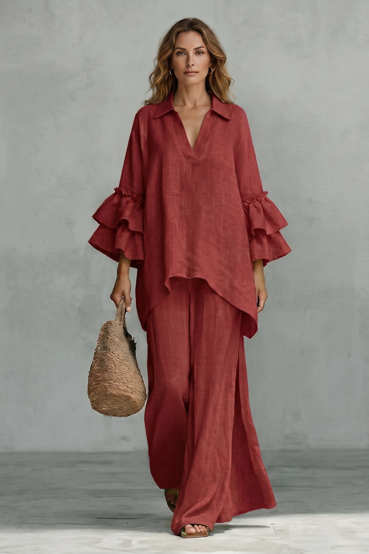 Rhea ruffle sleeve tunic and wide leg trouser set – image 18