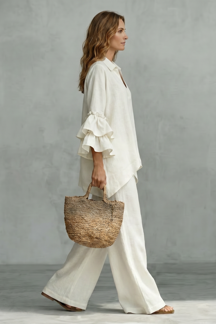 Rhea ruffle sleeve tunic and wide leg trouser set – image 3