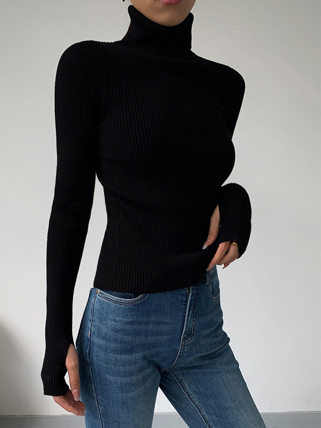 Coralie ribbed roll neck jumper