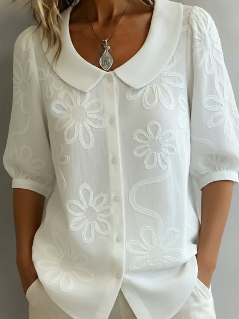 Tallulah Elegant Embroidered Blouse with Peter Pan Collar - image 3