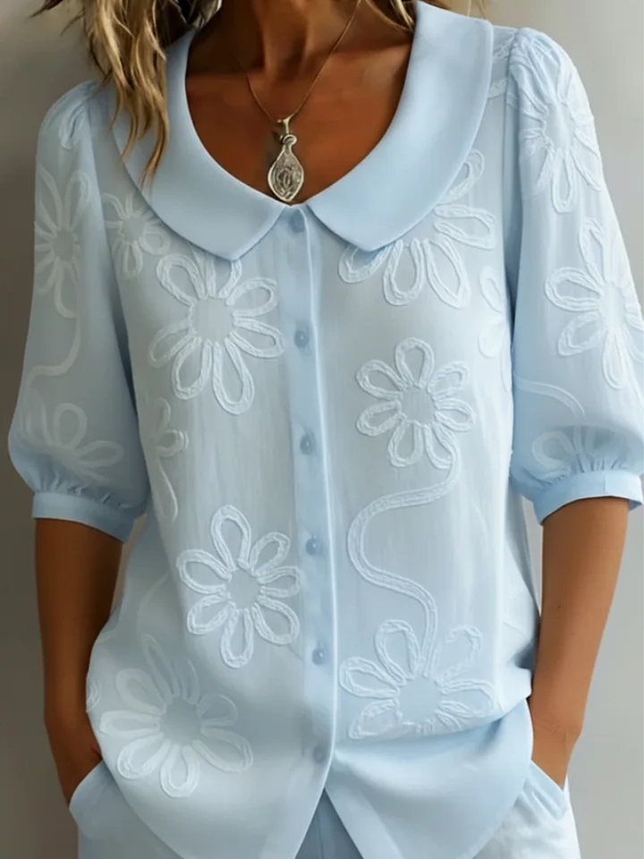 Tallulah Elegant Embroidered Blouse with Peter Pan Collar - image 4