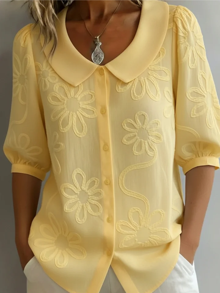 Tallulah Elegant Embroidered Blouse with Peter Pan Collar