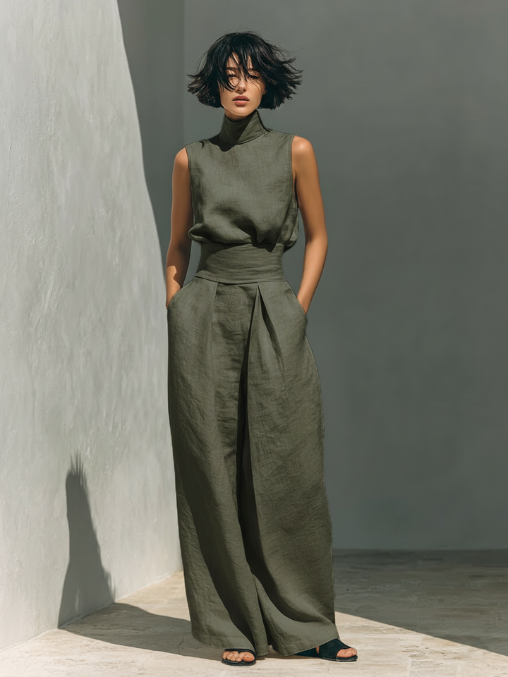 Roxana relaxed sleeveless wide leg two piece set – image 3
