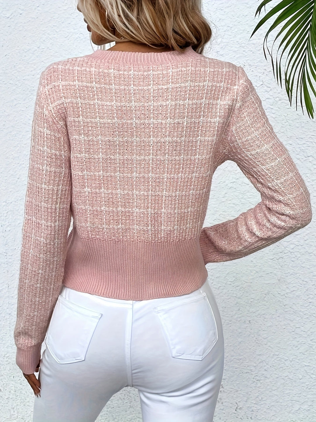 Fleur houndstooth knit cardigan with gold buttons – image 9