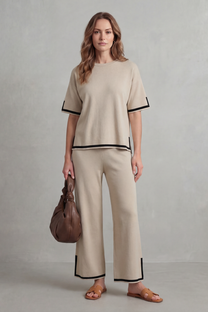 Lana contrast trim knit set with wide leg trousers – image 10