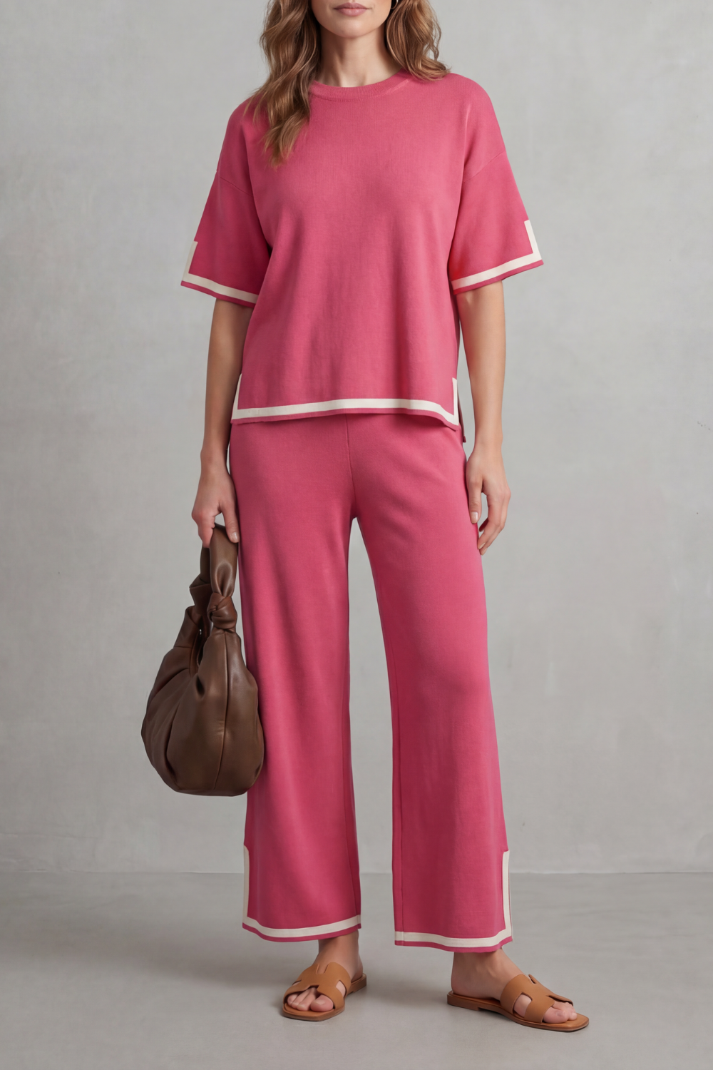 Lana contrast trim knit set with wide leg trousers – image 11