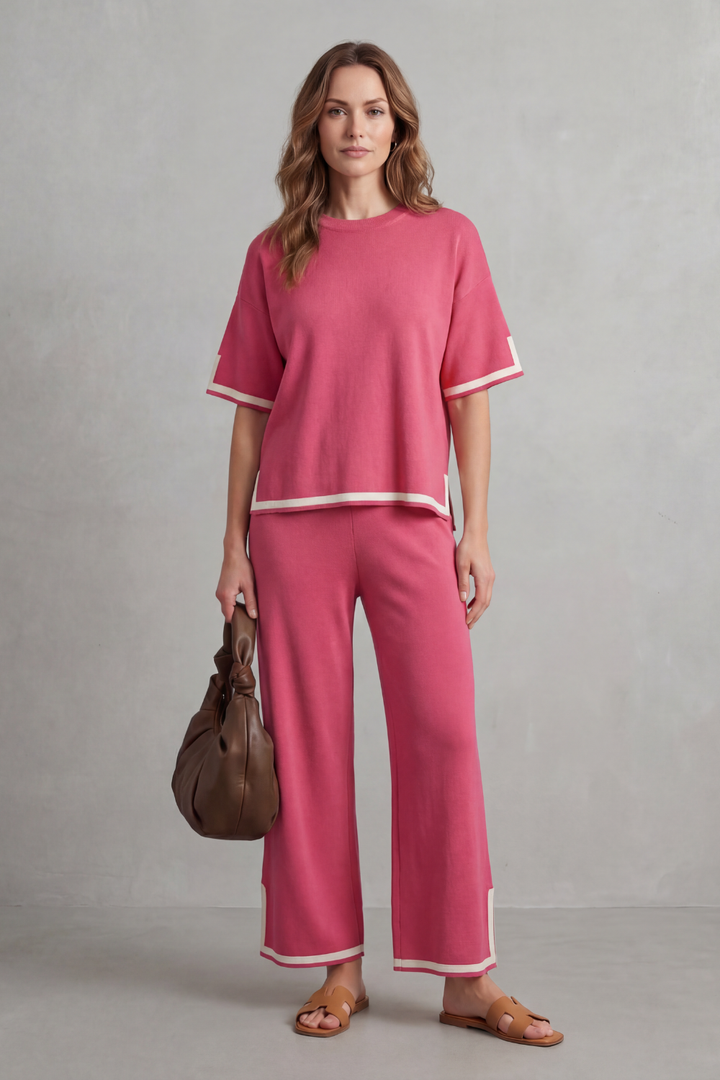 Lana contrast trim knit set with wide leg trousers – image 12