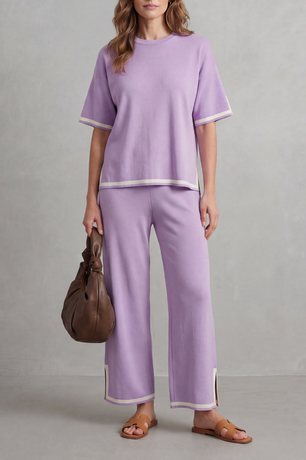 Lana contrast trim knit set with wide leg trousers – image 13