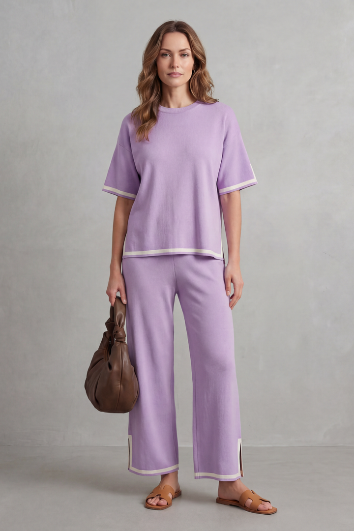 Lana contrast trim knit set with wide leg trousers – image 14