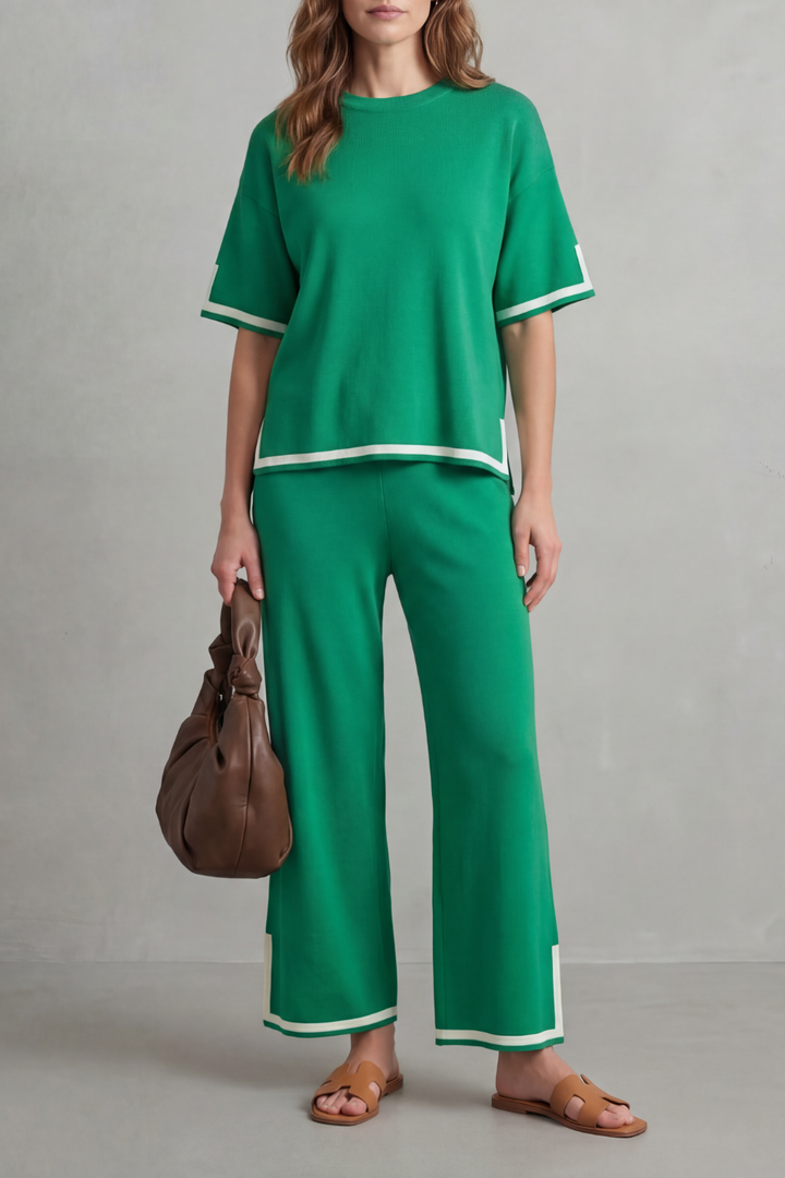 Lana contrast trim knit set with wide leg trousers – image 15