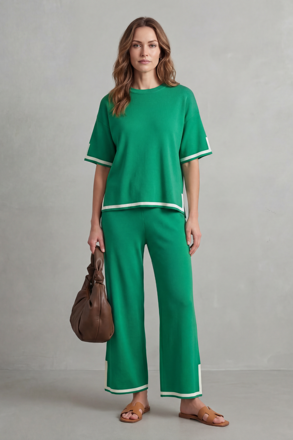 Lana contrast trim knit set with wide leg trousers – image 16