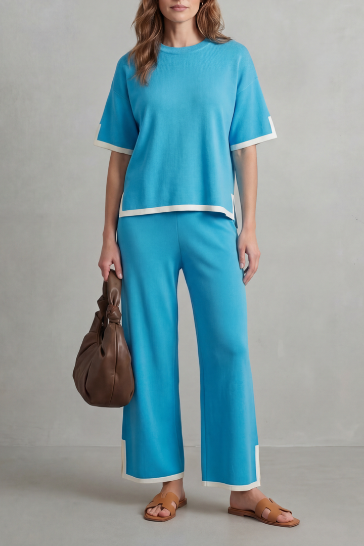 Lana contrast trim knit set with wide leg trousers – image 17