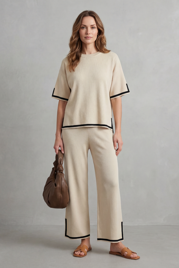 Lana contrast trim knit set with wide leg trousers – image 2