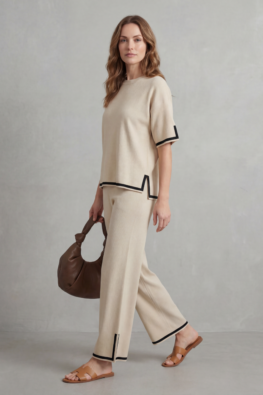 Lana contrast trim knit set with wide leg trousers – image 3