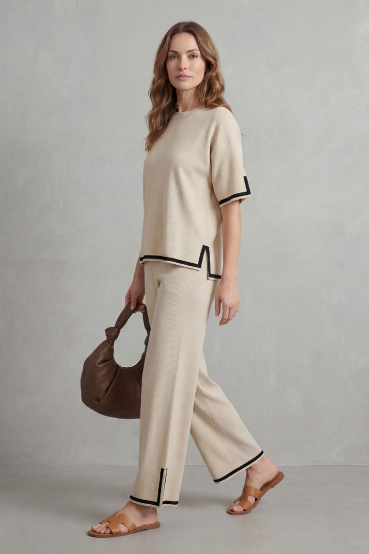 Lana contrast trim knit set with wide leg trousers – image 3
