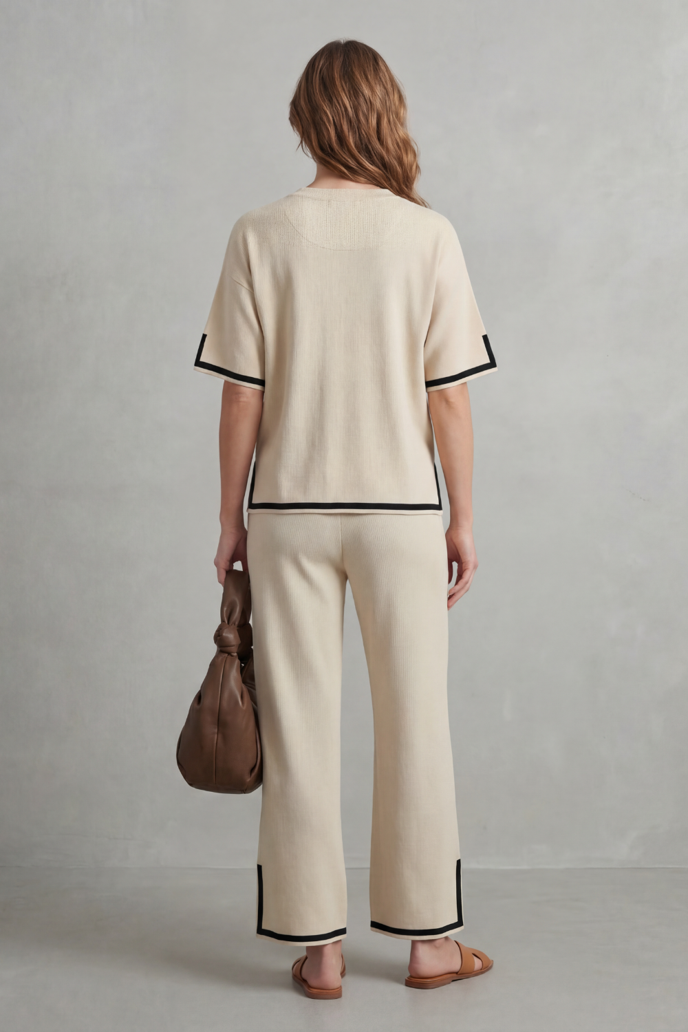 Lana contrast trim knit set with wide leg trousers – image 4