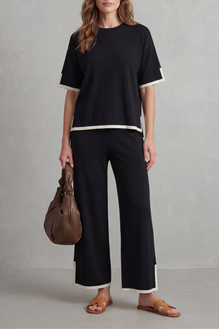 Lana contrast trim knit set with wide leg trousers – image 5