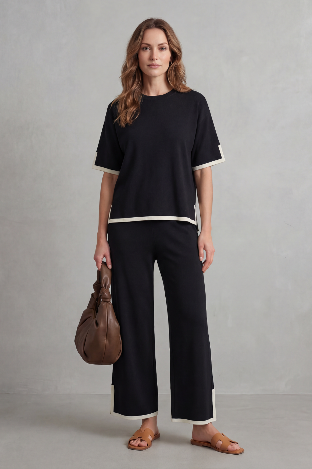 Lana contrast trim knit set with wide leg trousers – image 6